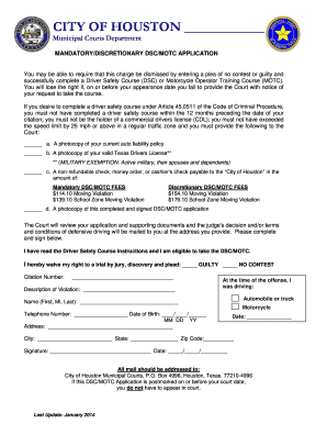 City of Houston DSC/MOTC Application