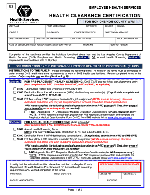 Employment evaluation form - EMPLOYEE HEALTH SERVICES NON-COUNTY HEALTH CLEARANCE INSTRUCTIONS Welcome to Los Angeles County, Department of Health Services - file lacounty