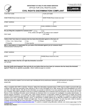 Civil Rights Discrimination Complaint Form