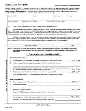 Hawaii Physician Hospital Form