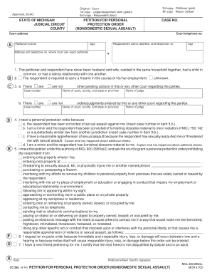 Petition for Personal Protection Order (Nondomestic Sexual Assault)