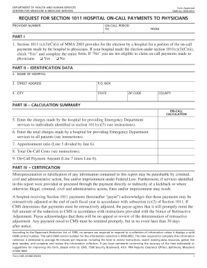 Form CMS-10130B for Section 1011 Hospital On-Call Payments