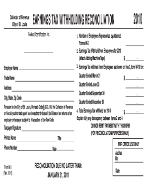 St. Louis Earnings Tax Withholding Reconciliation