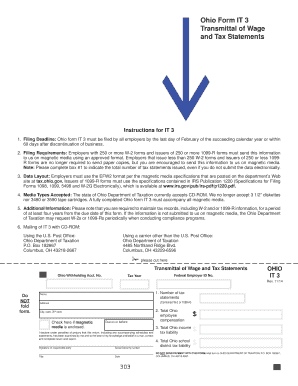 Ohio Form IT 3 Transmittal of Wage and Tax Statements