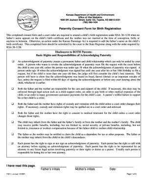 Kansas Paternity Consent Form for Birth Registration