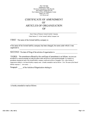 Certificate of Amendment of Articles of Organization