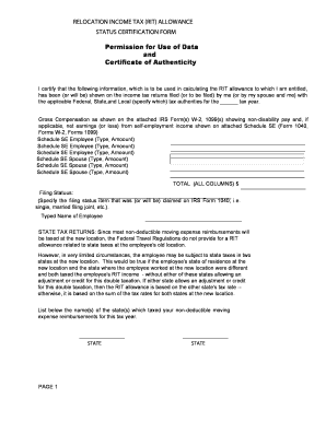 Relocation Income Tax Allowance Certification Form