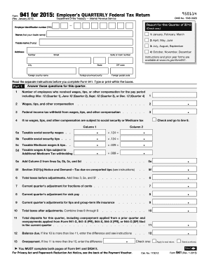 Form 941 for 2015: Employer’s Quarterly Federal Tax Return