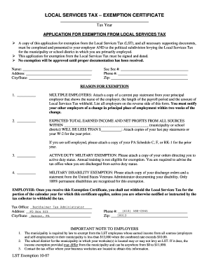 Local Services Tax Exemption Certificate