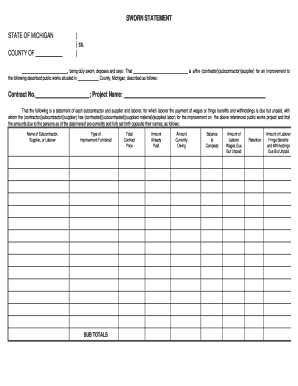 Michigan Sworn Statement for Public Works