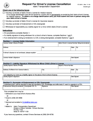Idaho Driver's License Cancellation Form