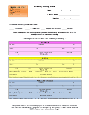Paternity Testing Form