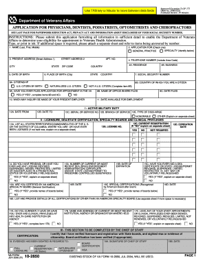 VA Form 10-2850 Application for Physicians