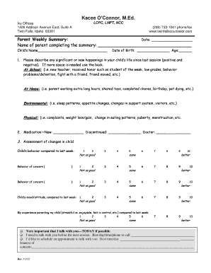 Parent Weekly Summary Form