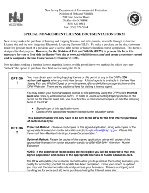 New Jersey Non-Resident Hunting License Documentation Form