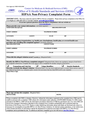 HIPAA Non-Privacy Complaint Form