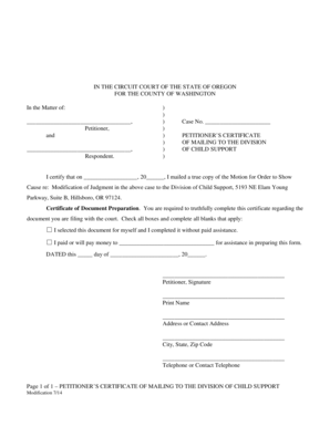 Petitioner's Certificate of Mailing to the Division of Child Support