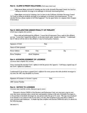 California Clerk's Affidavit for Alcoholic Beverage Sales