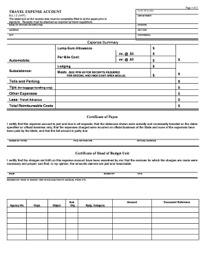 Travel Expense Account Form