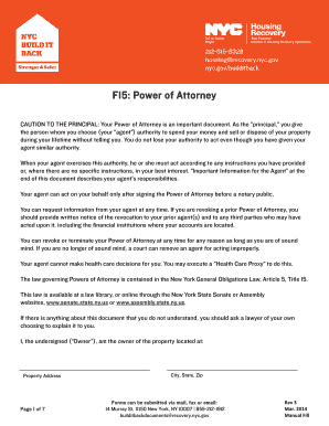 New York Power of Attorney for NYC Build It Back Program