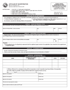 Indiana Articles of Incorporation