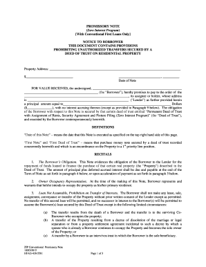 Zero Interest Promissory Note