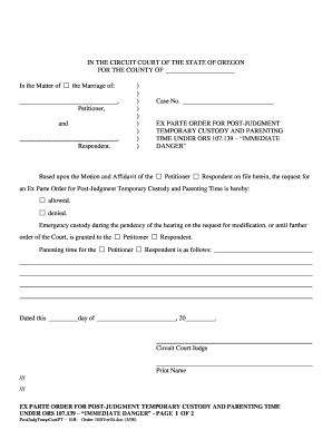 Ex Parte Order for Post-Judgment Temporary Custody and Parenting Time