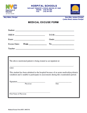 Medical Excuse Form