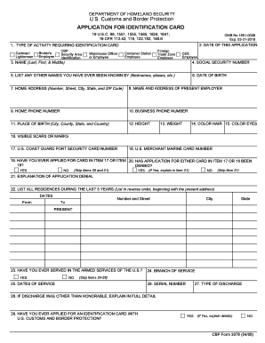 US Customs and Border Protection Identification Card Application