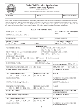 Ohio Civil Service Application Form