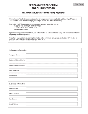 Akron EFT Payment Program Enrollment Form