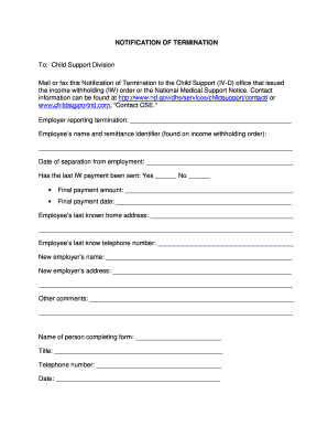 Notification of Termination for Child Support