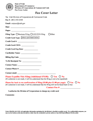 Utah Business Fax Cover Letter