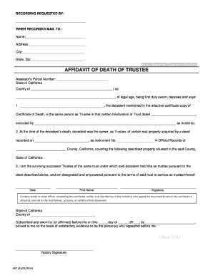 Affidavit of Death of Trustee