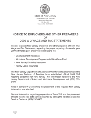 2009 New Jersey W-2 Wage and Tax Statement