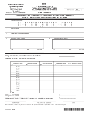 Delaware Income Tax Withheld Revision Form 1049W99701