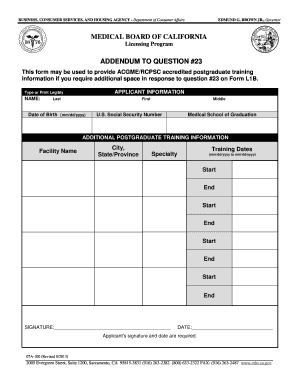 California Medical Board Postgraduate Training Addendum