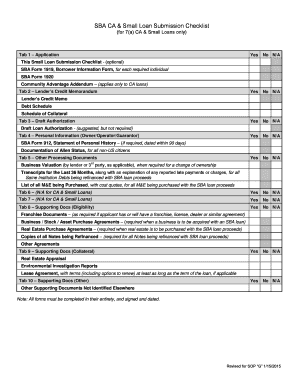 SBA 7(a) Loan Submission Checklist