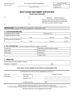 Massachusetts Boat Excise Abatement Application