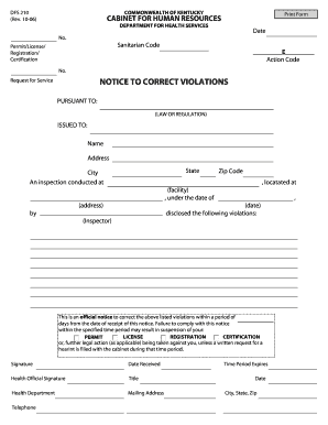 Kentucky Health Violation Notice