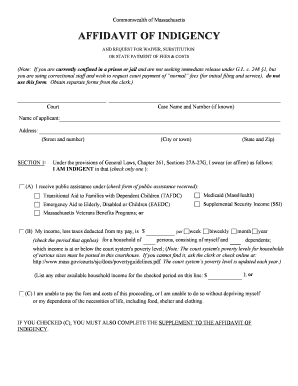 Massachusetts Affidavit of Indigency