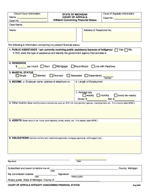 Michigan Court of Appeals Financial Status Affidavit