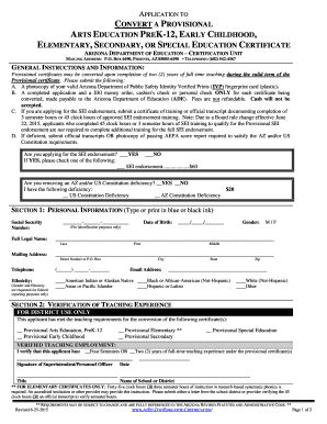 Arizona Provisional Teaching Certificate Conversion Application