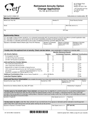 Wisconsin Retirement Annuity Option Change Application