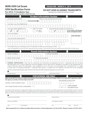 California Cal Grant GPA Verification Form