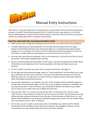 IRS W-2 Manual Entry Instructions