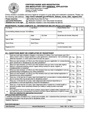 Certified Nurse Aide Registration and Medication Renewal Application