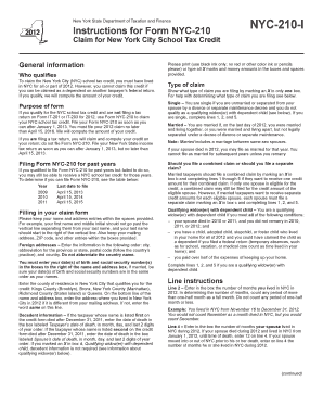 New York City School Tax Credit Form NYC-210