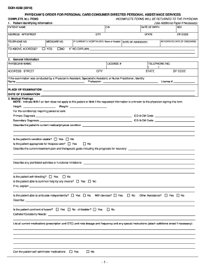 Physician's Order for Personal Care