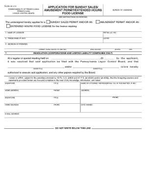 Pennsylvania Sunday Sales Permit Application